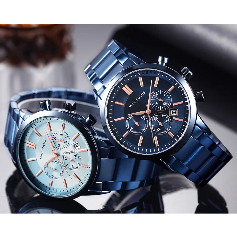 Мужские кварцевые часы с синим циферблатом, люксовый бренд, секундомер, дата, светящиеся стрелки, 30 м, водонепроницаемые мужские часы, серебряные наручные часы, wach