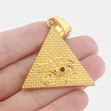 Комплект из 2 предметов, золотистого цвета, большой Треугольники египетская Пирамида вырезать солнце символ бога Руна острый глаз/глаз Египетский амулеты подвески для колье, ювелирные изделия