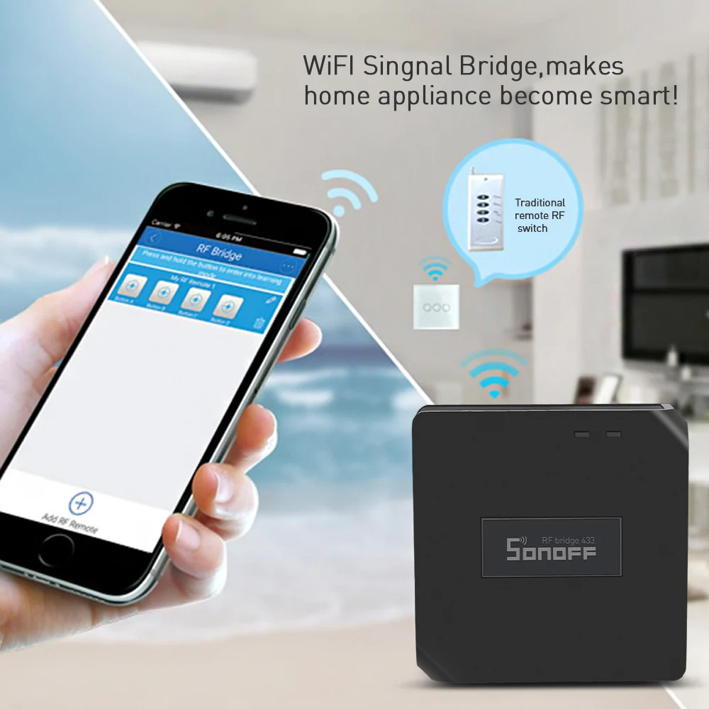 Sonoff RF Bridge 433 WiFi беспроводной переключатель умный дом пульт дистанционного управления 433 МГц модуль автоматизации переключатель с универсальным синхронизацией DIY