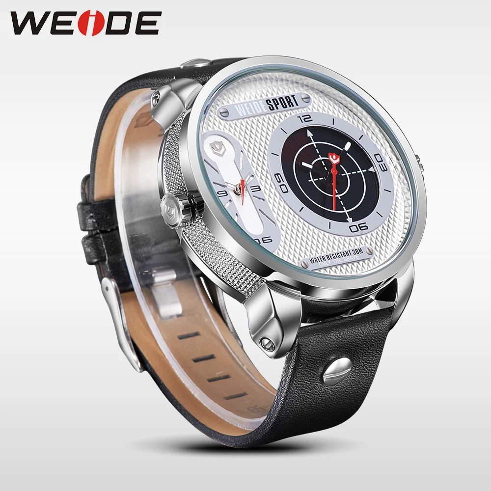 WEIDE White Dial Red Stainless Steel Watch Analog Digital LCD Mens Auto Date 30M Water Resistant Multifunction Wristwatches Gift