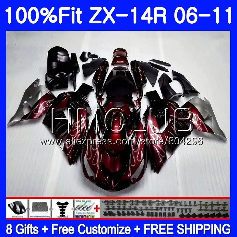 

Injection For KAWASAKI NINJA Hot Wine red ZX 14R ZX14R 06 07 08 09 10 49HM.8 ZZR1400 ZX-14R 2006 2007 2008 2009 2010 Fairings