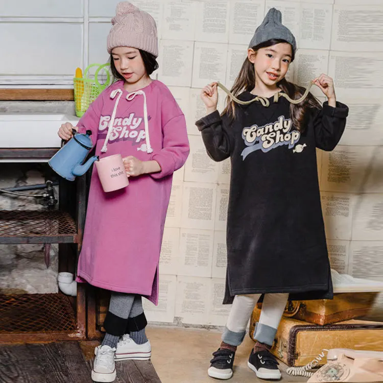 Child Baby Girls Warm Dress Spring Winter Long Sleeve Stright Dresses Fleece Girls Party Princess Dress Clothes Candy Shop Print