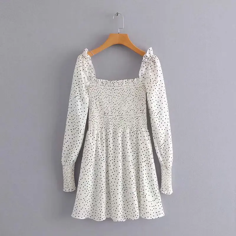 

2019 Spring dot print vintage dress women summer beach dress elegant square collar white party dress Sexy mini dress vestidos