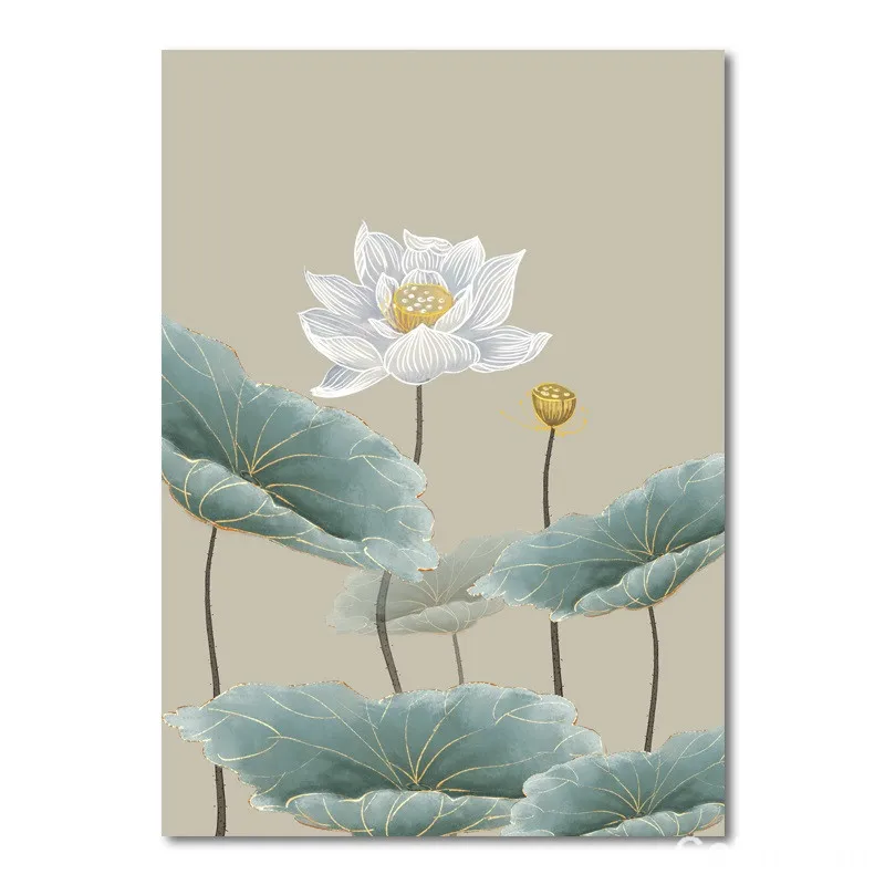 B624361（简约中式中国风手绘荷花装饰画50×70）-8