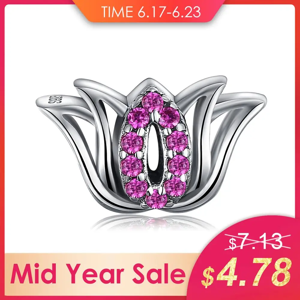 

JewelryPalace Red Created Ruby 925 Sterling Silver Blossom Flower Charm Beads Fit Bracelets For Women As Beautiful Gifts New Hot