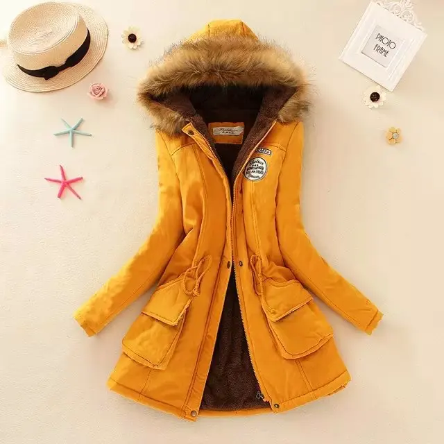 Зимнее пальто Для женщин новая парка Повседневная Верхняя одежда в стиле милитари с капюшоном утепленное хлопковое пальто зимняя куртка шуба Для женщин ClothesYG129 - Цвет: Yellow