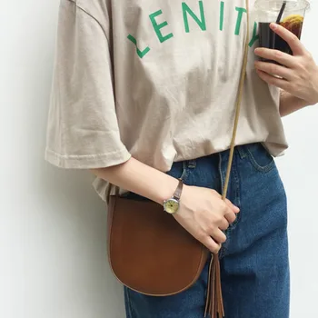 

Women's Ladies Leisure Simple Pure Color Single Shoulder Messenger Bags with tassel female crossbody bag retro design