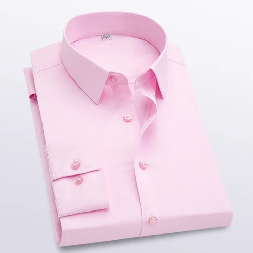 Весенняя и летняя деловая одноцветная рубашка с длинным рукавом, свадебная официальная простая классическая мужская рубашка большого размера S-5XL - Цвет: Розовый