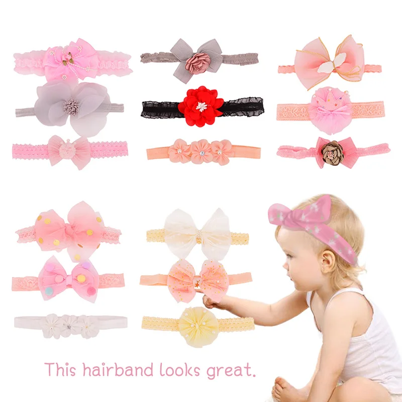 

3Pcs/Lot Lace Flower Bows Baby Headband Baby Girl Headbands Hair Accessories Elastic Newborn Hair Band Turban Haarband
