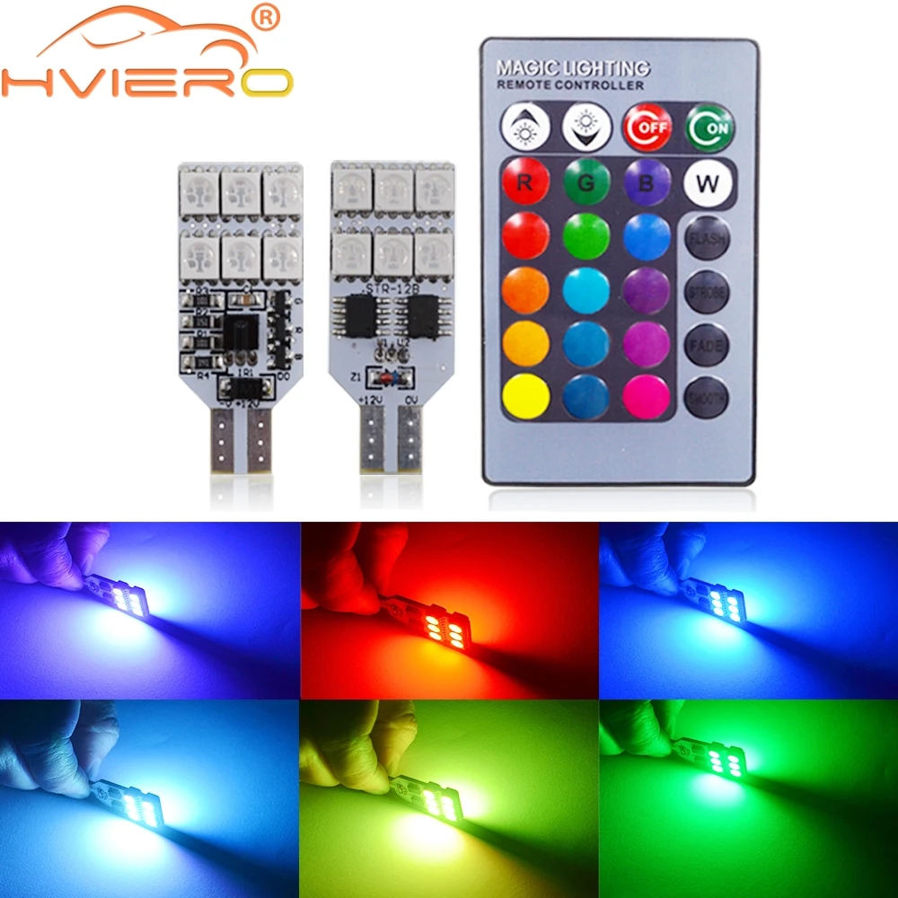 Us 355 21 Di Sconto2x T10 Rgb Multi Colori Che Cambiano Led Della Lampadina Variopinta Auto Interni Di Luce Con Telecomando Di Controllo Auto Ha