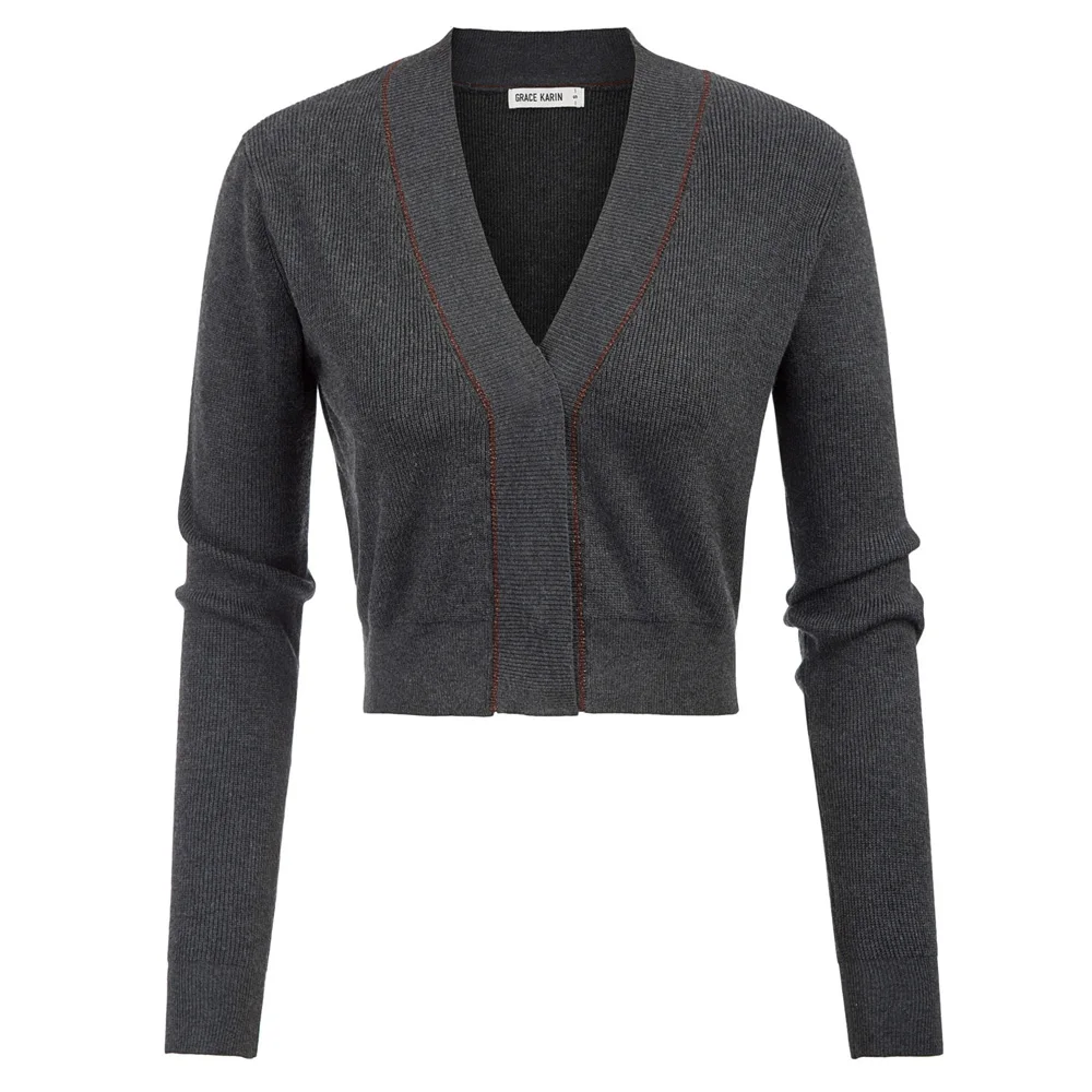 

GK Women's Cardigan Knitwear Cropped Coat Long Sleeve V-Neck Concealed Buttons