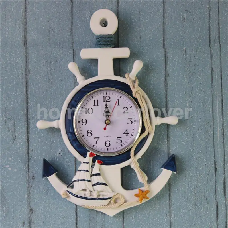 Anchor Clock Beach Sea Theme Nautical Ship Wheel Rudder Steering Wheel