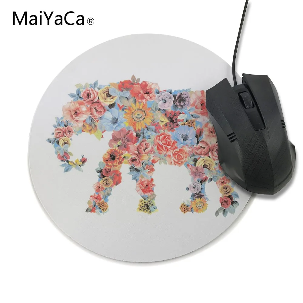 Художественный черный коврик для мыши с изображением слона и цветов,, коврик для компьютерной мыши, коврик для мыши на заказ, игровой коврик для геймера