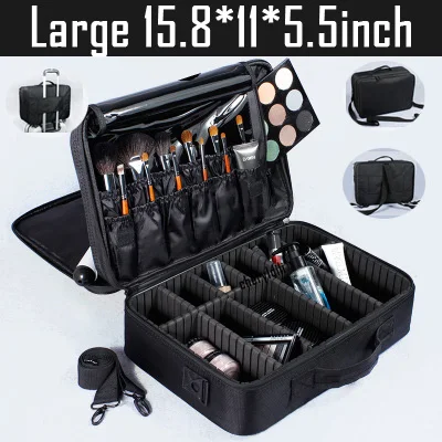 Косметичка, органайзер, профессиональный макияж, коробка для художника, большая сумка с узором для ногтей, полупостоянная коробка для инструментов, косметический Чехол, сумки - Цвет: Large black 3layer