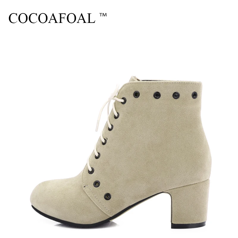 

COCOAFOAL Woman Winter Chelsea Ankle Boots Plus Size 33 43 Black Lace Up Punk Martin Boots Fashion Sexy Gray High Heeled Shoes