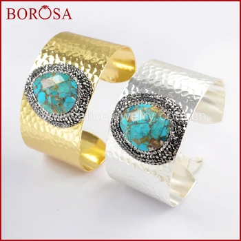 

BOROSA 1 Piece Fashion Rhinestone Pave Gold/Silver Color Copper Turquoises Bangle Druzy Bracelet Jewelry JAB933