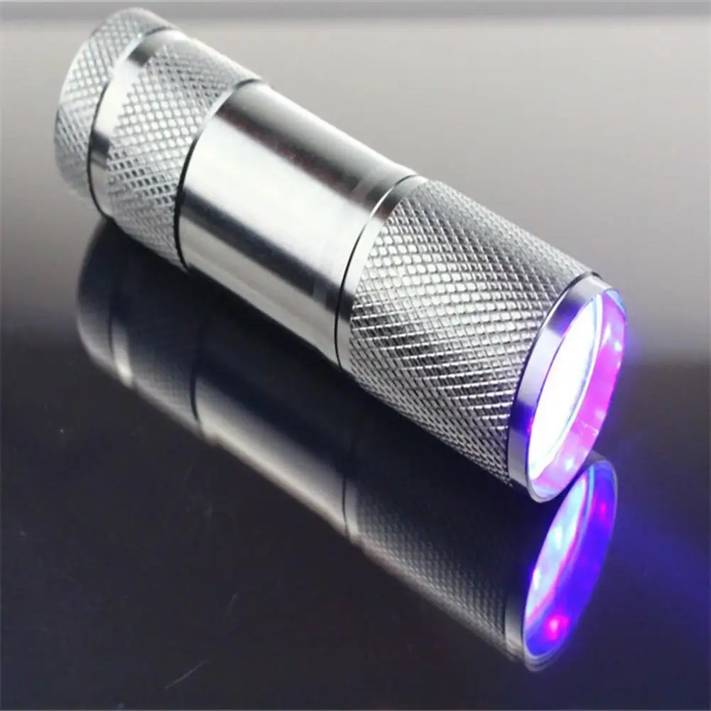 9LED алюминиевый УФ ультрафиолетовый фонарик фиолетовый свет лампа AAA