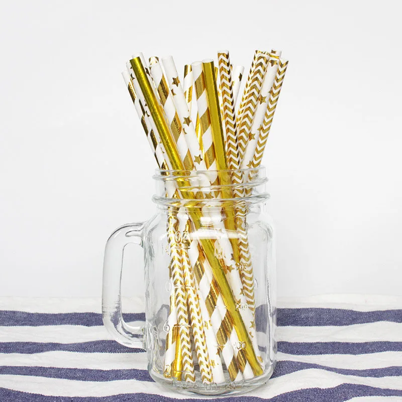 

25pcs/lot Rose Gold Wedding Decoration Paper Straws Pirate Summer Nautical Party Favor Fruit Pattern Drinking Straw Tableware