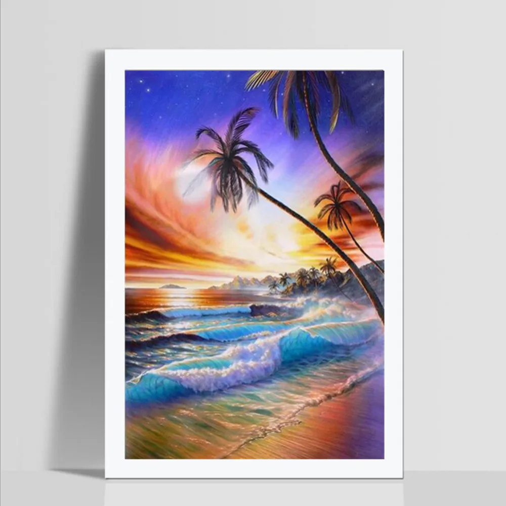 

5D Coconut palm beach Landscape Embroidery Paintings Rhinestone Pasted DIY Diamond Painting For Living Room Decor A20