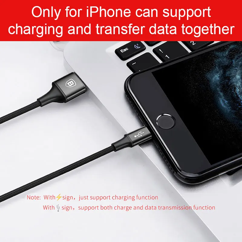 Baseus 2 في 1 كابل يو اس بي ل فون Xs ماكس Xr X 8 7 6 سريع شحن شاحن المصغّر usb كابل شاحن هاتف محمول يعمل بنظام تشغيل أندرويد مايكرو كابل يو اس بي