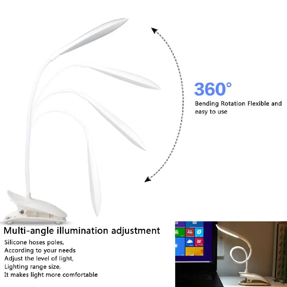 Litake 14 LEDClip свет стол зарядка через usb с гибким гусиной шее милые защита глаз дети учатся украшения кровать лампы