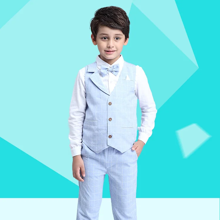 Костюм с блейзером для мальчиков, детский спортивный костюм, жилет из хлопка+ галстук-бабочка+ блузка+ штаны, 4 варианта размера: шт./компл. Комплекты одежды для мальчиков нарядные пиджаки, костюмы для свадеб вечерние EB156