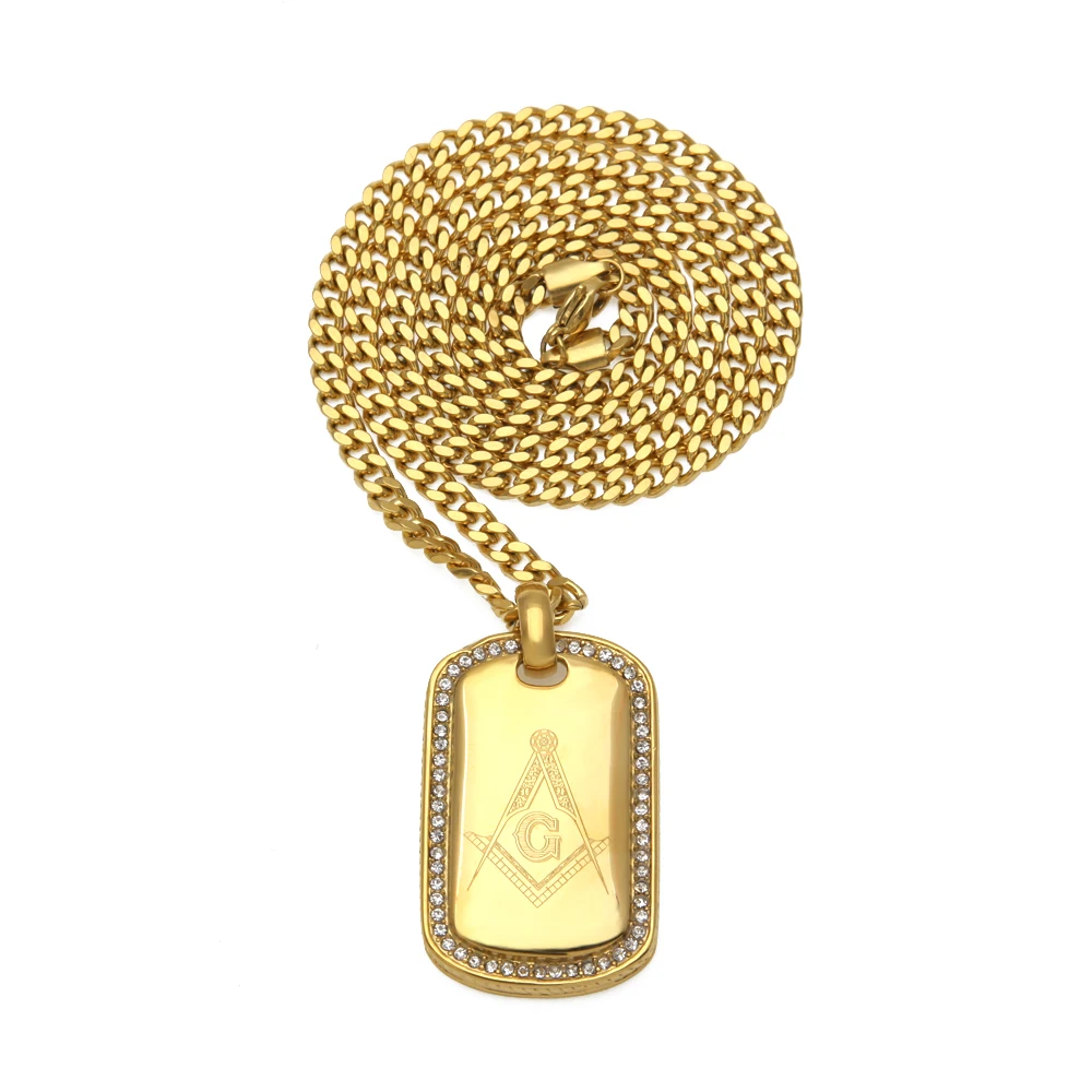 

TBTK Masonic Symbol Pendant Necklace Gold Military Card Pendant Fashion Hiphop Man Jewelry Punk Style Micro Paved Rhinestone