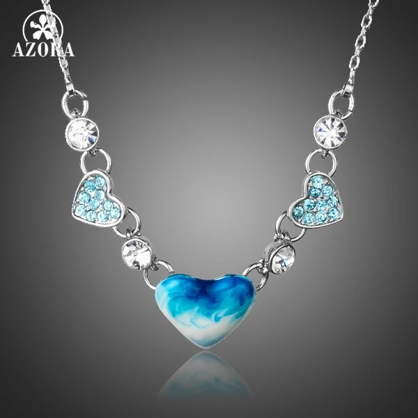 

AZORA Romantic Blue Heart Stellux Austrian Crystal Oil Painting Pattern Pendant Necklace For Lover's Gift TN0164