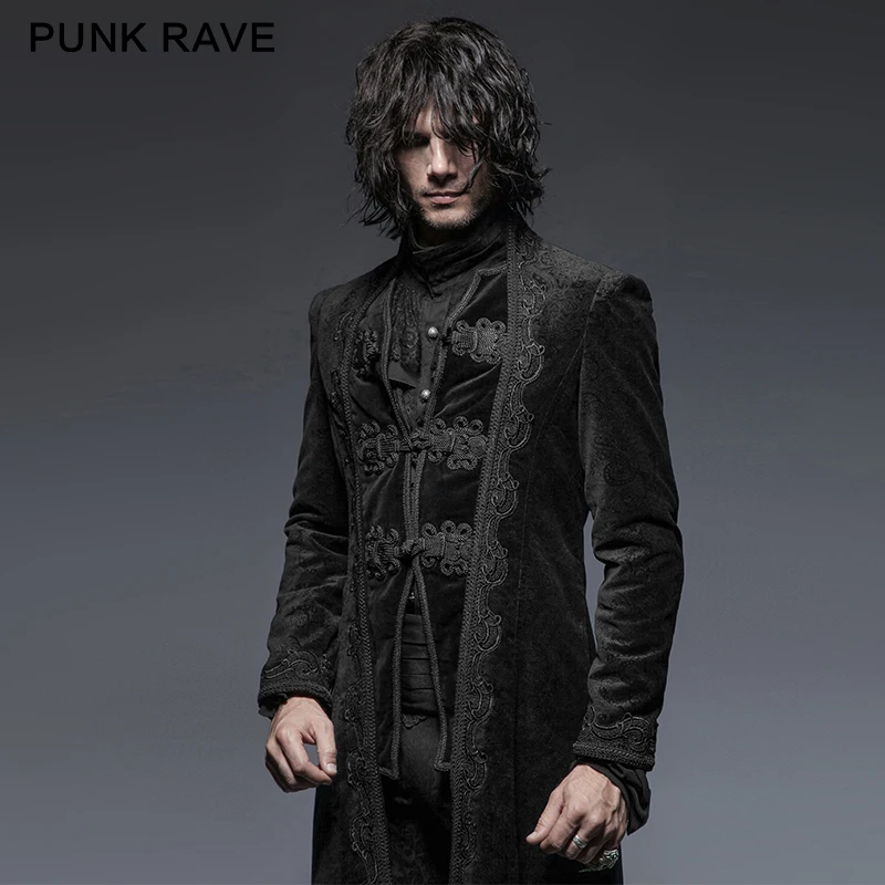 

PUNK RAVE Gothic Gorgeous Retro Flower Pattern Long Coats Palace Jacquard Party Men Jacket Vintage Paisley Pattern Classical