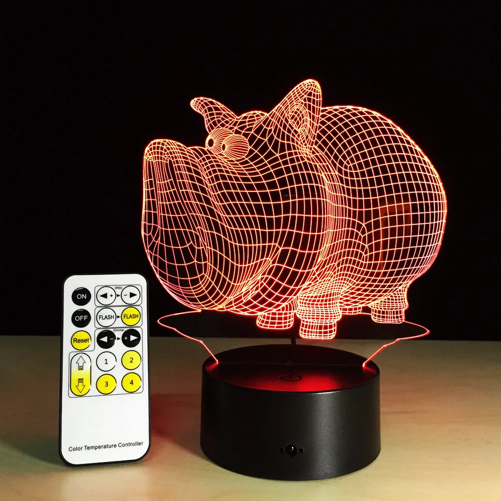3D светодиодный ночник в виде свиньи 5 В USB креативная акриловая настольная лампа