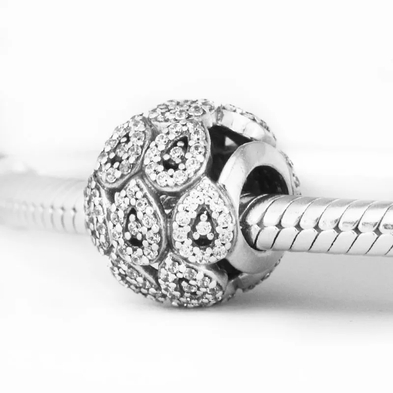 Подходит для браслетов Pandora каскадные Гламурные подвески с прозрачными фианитами стерлингового серебра 925 пробы-ювелирные изделия бусины
