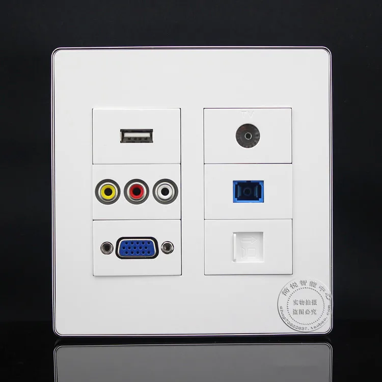 VGA +TV SC Fiber Socket Panel Faceplate USB 6 Ports RJ45 Cat5e 3RCA AV