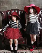Amberberry 2016 Autumn New Girl Dress Stripe Gauze Patchwork Long Sleeve Princess Dress Children Clothing 16035