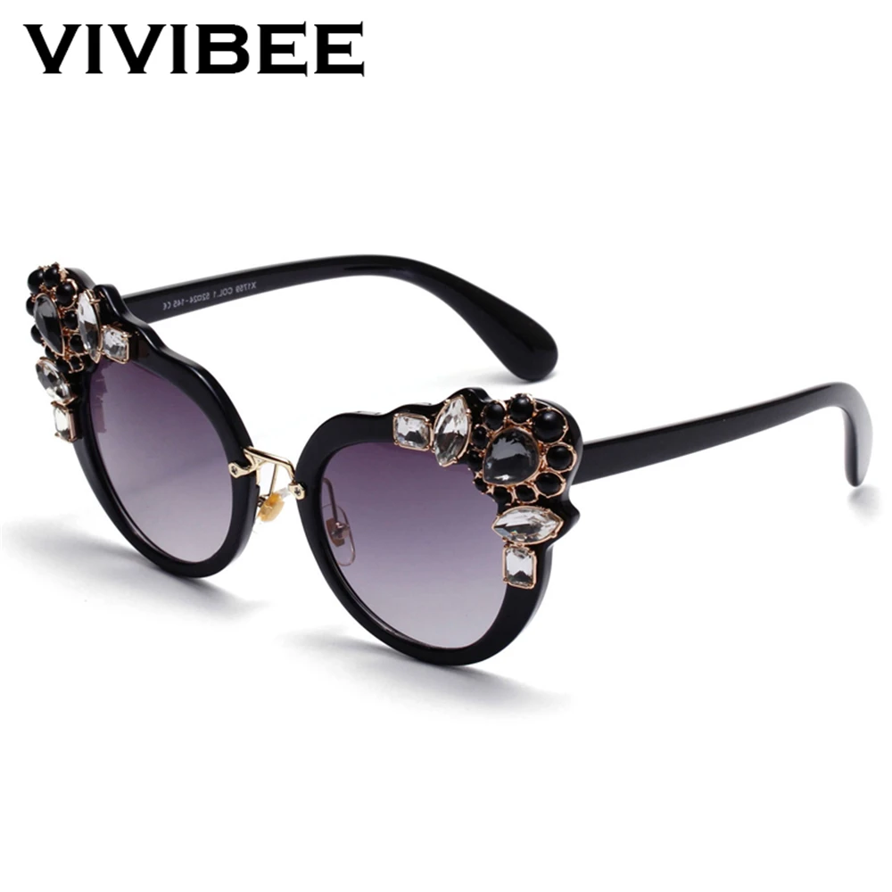 VIVIBEE Роскошные брендовые круглые солнцезащитные очки со стразами женские