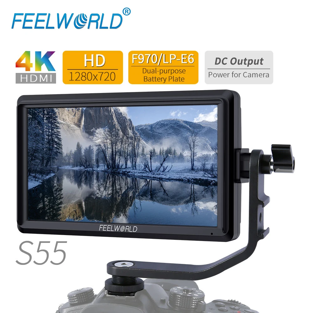 

FEELWORLD S55 5.5 inch IPS in Field DSLR Camera Focus Monitor Assist Support 1280x720 HDMI 4K Input DC Output