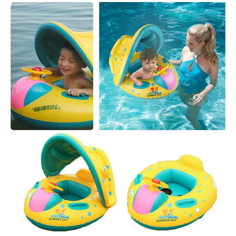 

Inflatable Children Baby Swim Ring Kid Shade Swimming Pool Water Seat With Canop