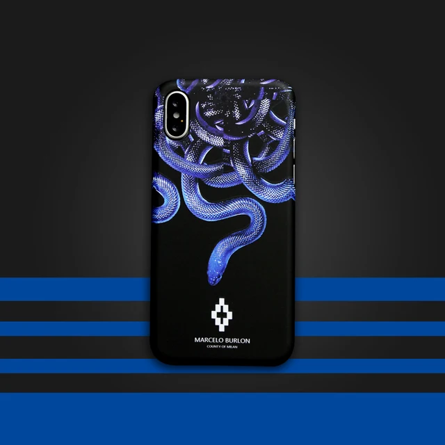 Special Offers Marcelo Burlon MB cases for iphone X XS MAX XR 10 8 7 6 6S plus hard PC luxury plastic phone cover Fashion Tide Blue snake case
