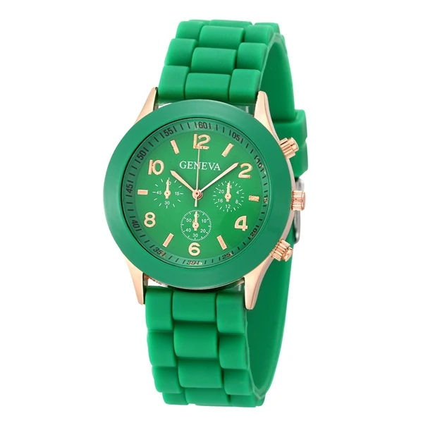Geneva брендовые карамельные круглые часы с силиконовым ремешком для женщин, девушек, женщин, платье, кварцевые наручные часы relogio feminino - Цвет: Green