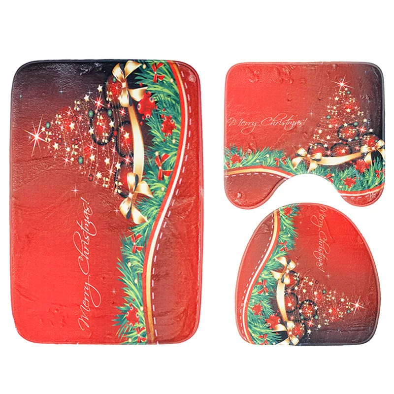 

3PCs/Set Toilet Seat Cover WC Bathroom Mat Set Pedestal Rug + Lid Toilet Cover + Bath Mat Portable Toilet Christmas Toilet Mat