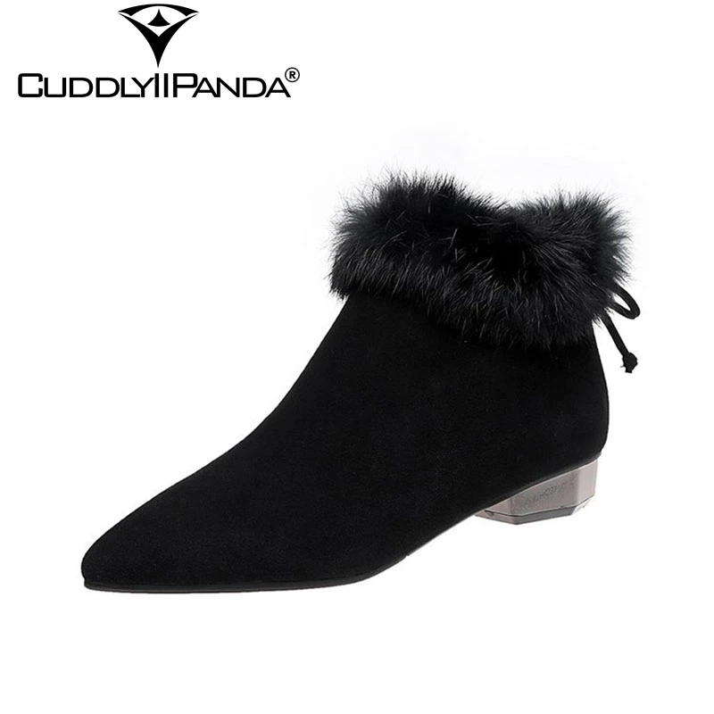 CuddlyIIPanda 2019 New Autumn Winter Hairy Boots Velvet Warm Fur Fashion Boots Fashion Design Women Snow Boots Zapatos Mujer
