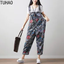 TUHAO весна лето женские Ретро Винтажные джинсовые комбинезоны с широкими штанинами джинсовые комбинезоны женские комбинезоны большого размера с цветочным принтом