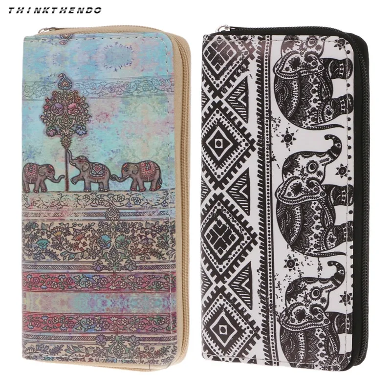 

THINKTHENDO Fashion Women Clutch Long Wallet Girls Credit Card Holder Lady Multifunction Elephant Phone Pouch Handbag New Hot