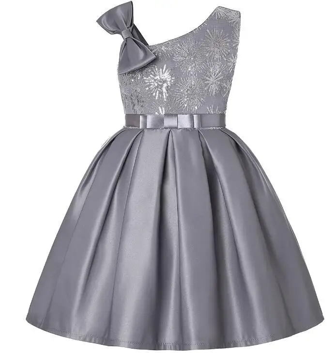 Детское платье в полоску с цветочным рисунком для девочек, Рождественская Детская одежда, платье принцессы для свадебной вечеринки, платье с бантом для маленьких девочек - Цвет: Gray