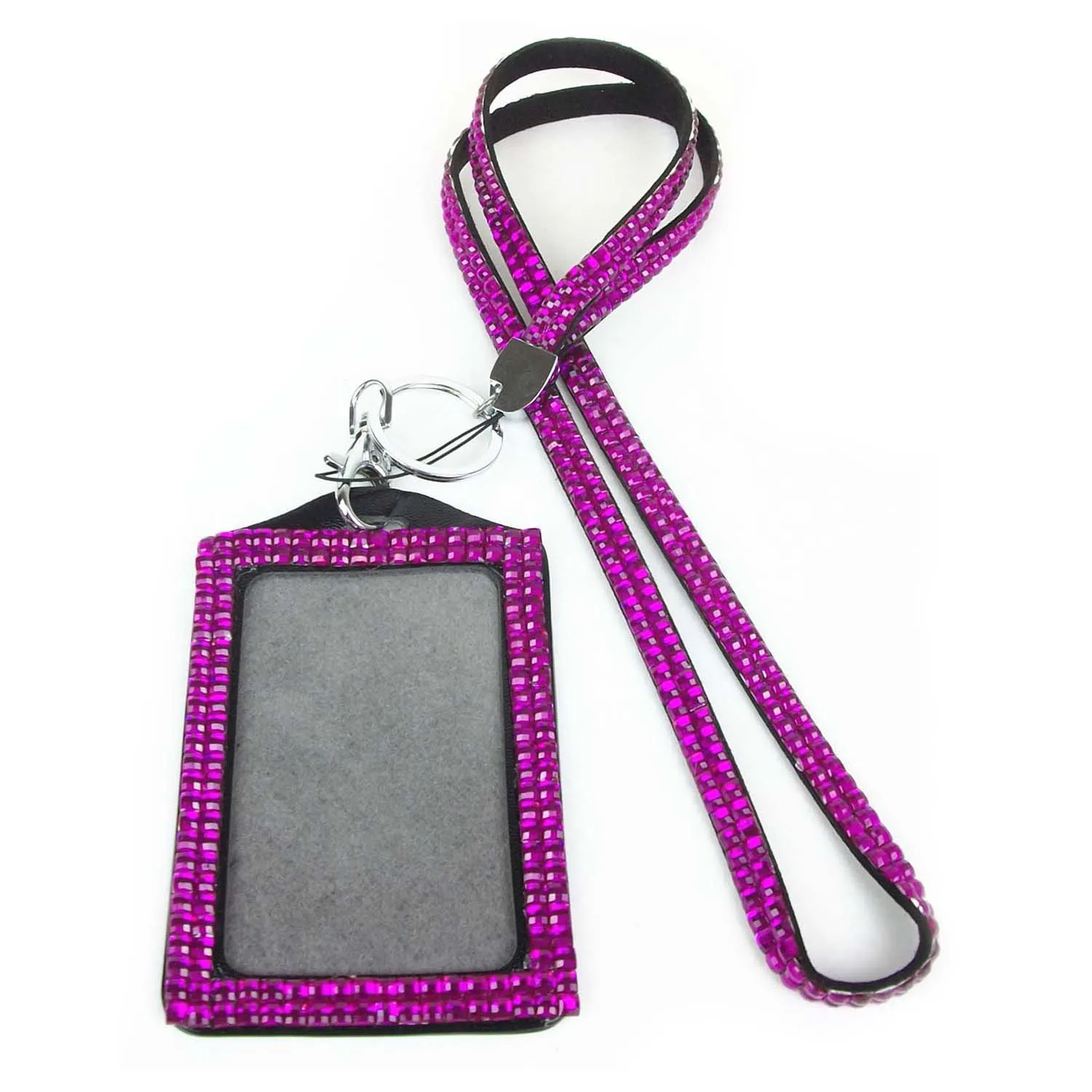 Rhinestone Bling Crystal Custom Lanyard Vertical ID Badge Holder (Rose
