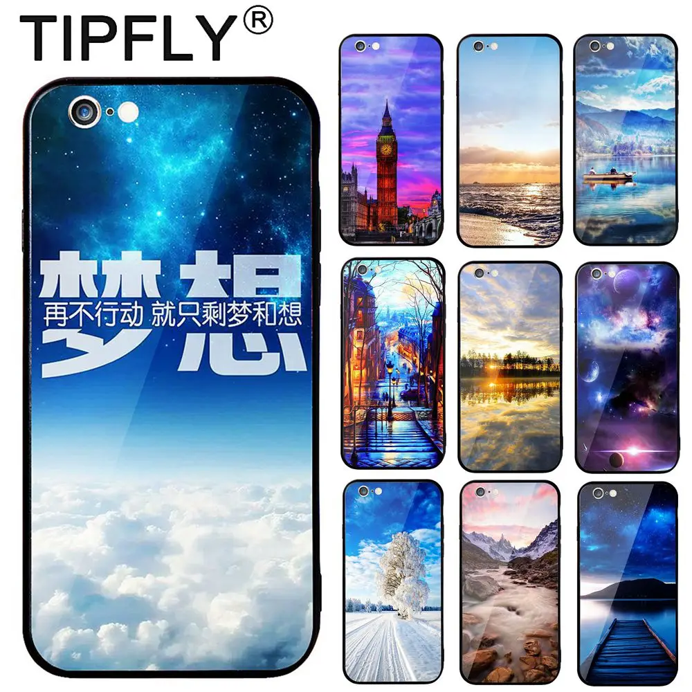 TIPFLY красивые пейзажи стекло чехол для Apple iPhone 6/6 S плюс ПК ТПУ Гибридный задняя