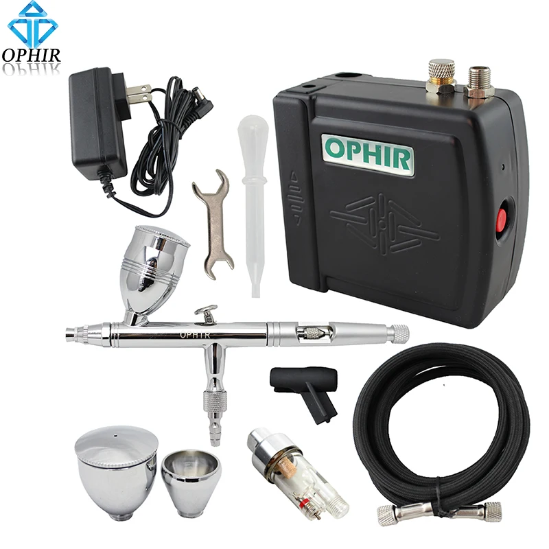 OPHIR Airbrush Kit with Air Compressor 0.3mm Dual Action Air Brush Gun for Nail Art Cake Decorating Makeup Model_AC003B+006+011 OPHIR Airbrush Kit with Air Compressor 0.3mm Dual Action Air Brush Gun for Nail Art Cake Decorating Makeup Model_AC003B+006+011