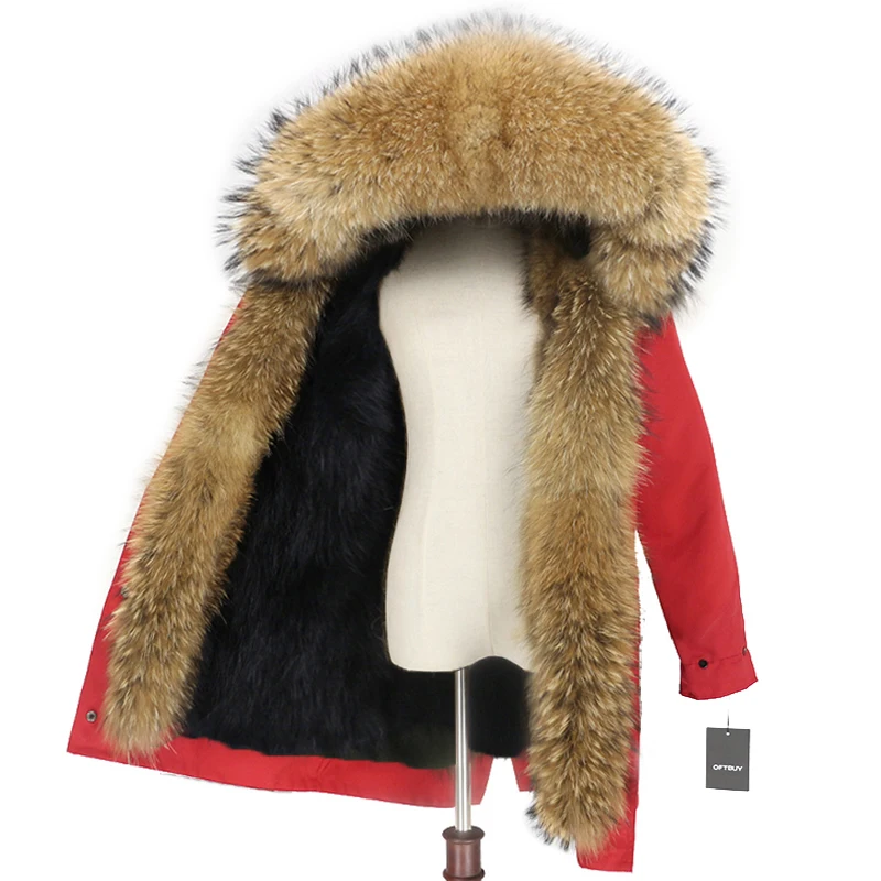OFTBUY пальто из натурального меха енота, капюшон из лисьего меха, зимняя куртка, Женская длинная парка, водонепроницаемая верхняя одежда