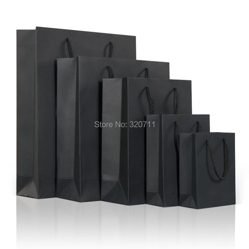 100pcs 10 Size Black Kraft Paper Bags Gift Bag With Handle Wedding Birthday Party Gift Christmas