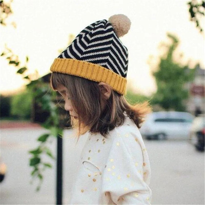 

2016 Autumn Winter  Cotton child Hat Girl Boy beanie Kids Caps Lovely Knit Crochet bonnet Accessories for3-7years