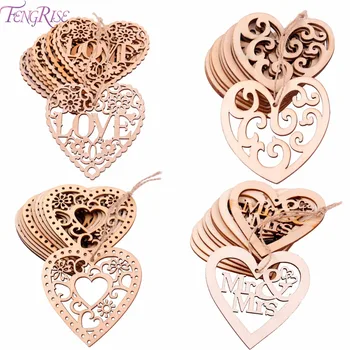 

FENGRISE 10pcs/Pack Wooden Love Heart Hanging Ornament Laser Cut Wedding Embellishment Mr Mrs Rustic Wedding Rustic Decoration